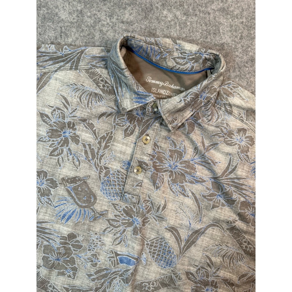 Tommy Bahama IslandZone Mens Small Grey Floral Pineapple Performance Polo Shirt